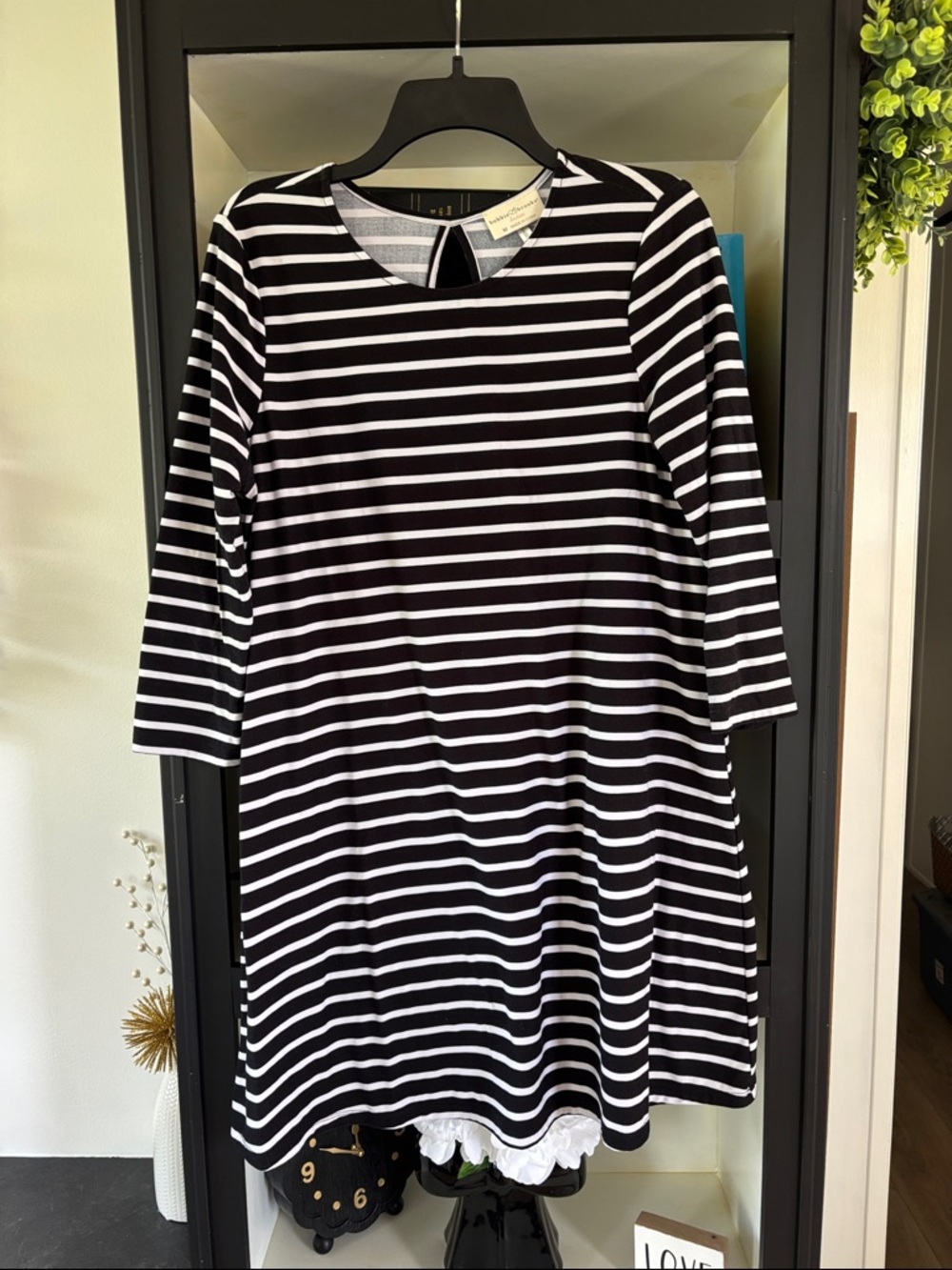 Women's Black and White Striped Shift Dress